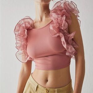 FP Movement by Free People Mauve Ruffle Crop Top